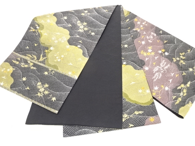  誉田屋源兵衛　小石丸　純金　荒波に花鳥模様織り出し　袋帯